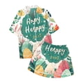 thumbnail image 5 of Yuncity Cute Easter Pajamas For Women Silk Satin 2 Piece Bunny Print Short Sleeve Button Shirt Tops Pants Pjs Loungewear Sleepwear Pink Xl, 5 of 5