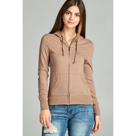 - Cali Chic Womens' Jacket Celebrity Zipper Sweatshirt with Kangaroo Pockets Khaki