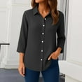 thumbnail image 2 of OIOLOYJM 3/4 Sleeve Women's Button Down Shirts Collared Textured Business Blouses Loose Fit Dressy Casual Fashion Work Tops with Chest Pocket Black M, 2 of 5