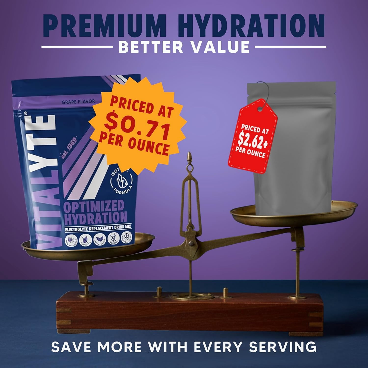 Vitalyte Grape Electrolyte Powder Mix, Isotonic Hydration, 40 Servings, 35 oz