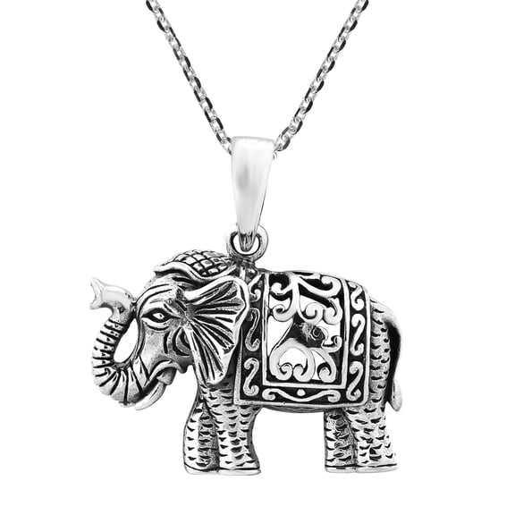 Intricately Detailed Regal and Majestic Elephant .925 Sterling Silver Pendant Necklace