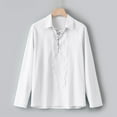 thumbnail image 6 of Fall Shirts for Men Baggy Cotton Linen Solid Long Sleeve Drawsting Retro T Shirts Tops Blouses, 6 of 9