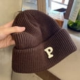 thumbnail image 6 of Unique Sweet Crochet Minority Solid Colors Letter P Women Skullies Hat Fashion Design Korean Style Hat Knitting Beanie WHITE, 6 of 8