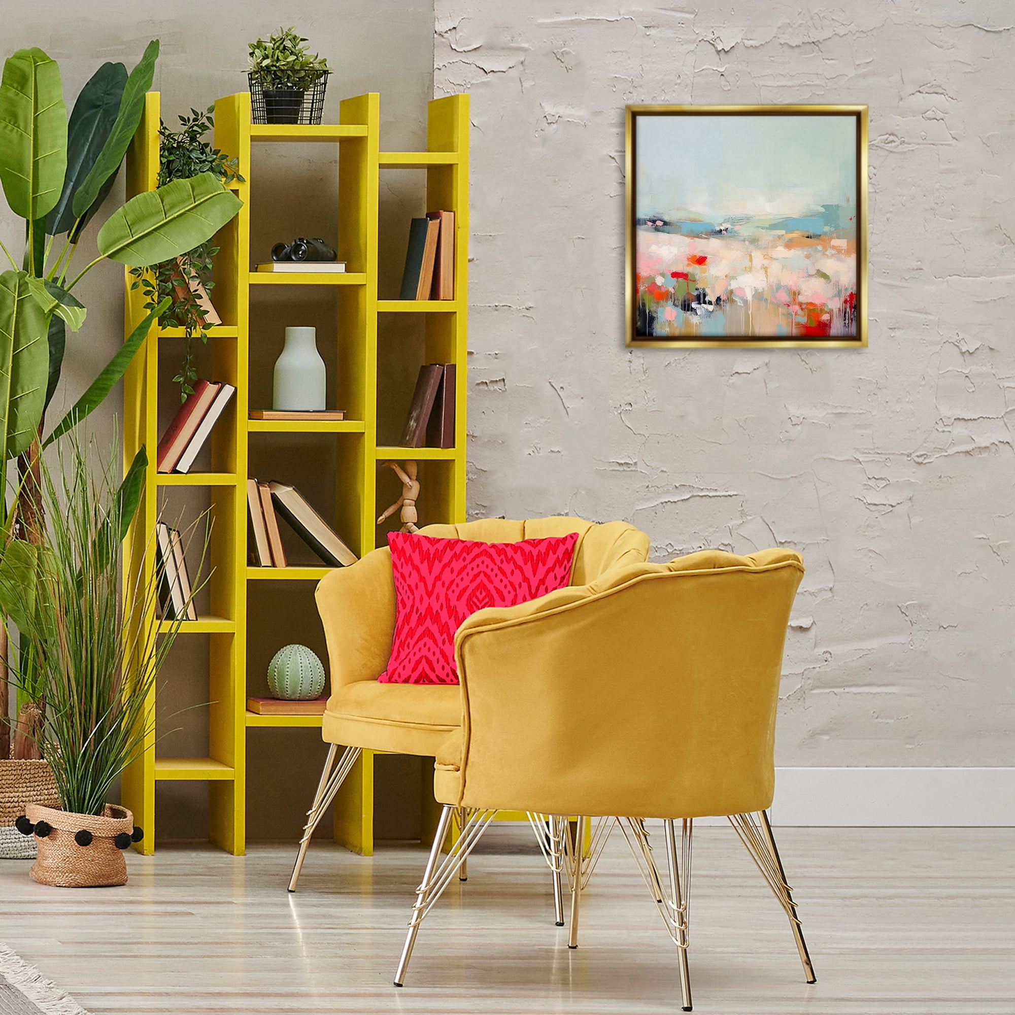 Stupell Industries Pastel Paint Drip Scene Abstract Painting Gold Floater Framed Canvas Art Print Wall Art, 18 x 18