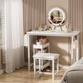 thumbnail image 3 of Small Vanity Desk with Mirror and Lights - Makeup Girls Vanity Set Table with Chair, Power Outlet, White Compact for Bedroom, 3 of 8