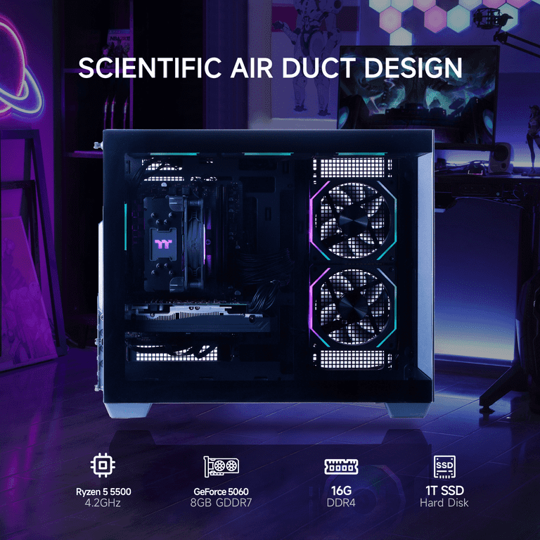 Mloong Gaming PC AMD Ryzen 5 5500, NVIDIA GeForce RTX 5060, 16GB