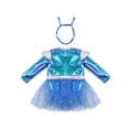 thumbnail image 4 of TiaoBug Toddler Baby Girls Alien Outfit Metallic Bodysuit Long Sleeve Tutu Dress with Headband Blue 12-18M, 4 of 7