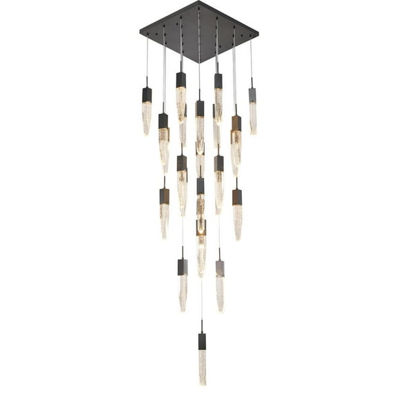 Bethel International Chandelier Matte Black Metal & Crystal