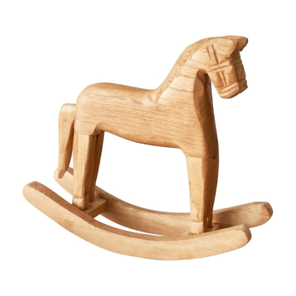 Nordic Wooden Rocking Horse, Minimalist Tabletop Animal Figurine Statue, Modern Neutral Home Decor for Nursery Shelf