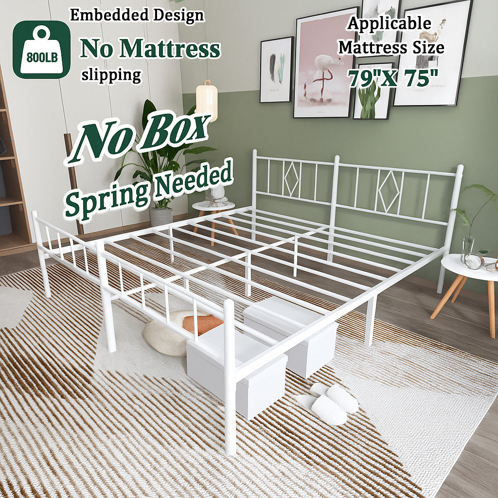 Eavesince 14in King Size Bed Frame with Headboard and Footboard,No Box Spring Needed,White