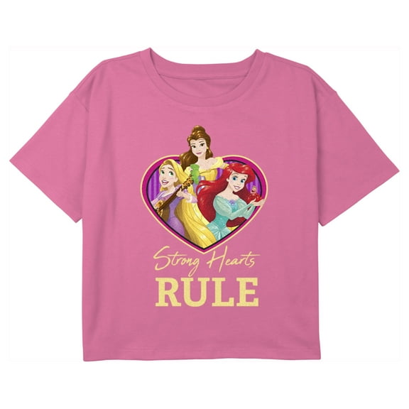Girl's Disney Princesses Valentine's Day Princesses Strong Hearts Rule Graphic Cropped T-Shirt Light Pink X Large