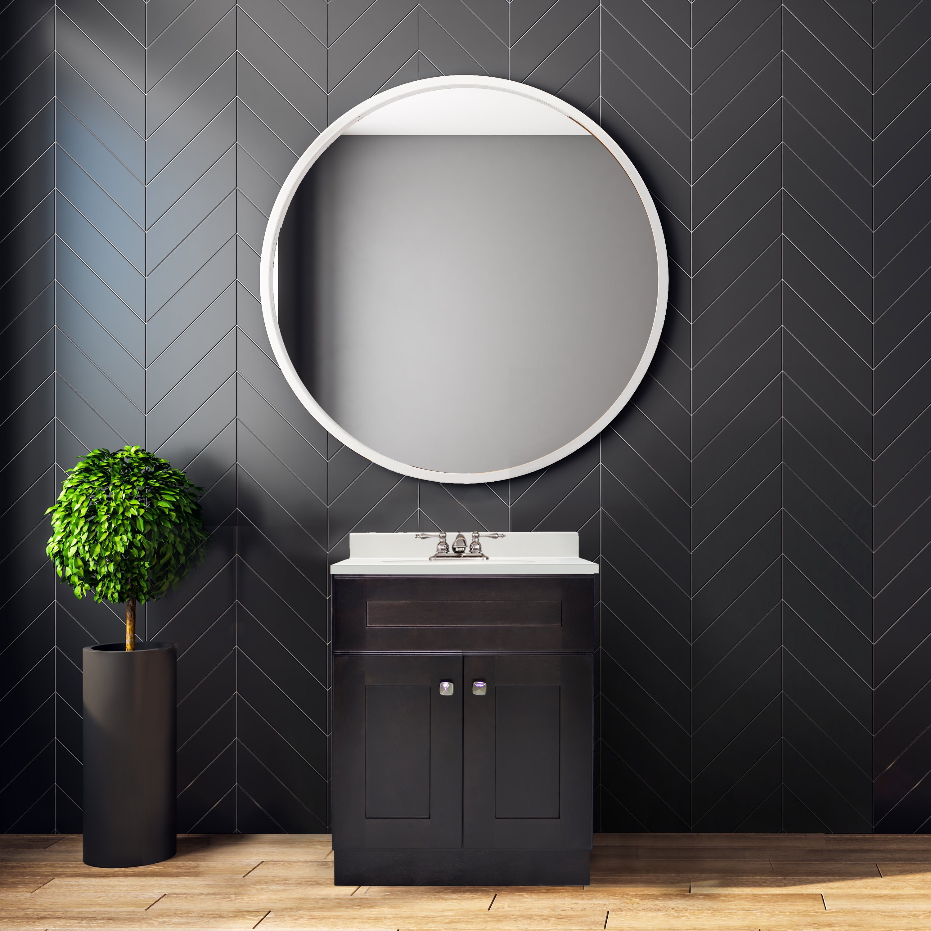 Design House Brookings 25" x 22" Ready to Assemble Shaker 2-Door Bath Vanity with Cultured Marble 4" Centerset Top, Espresso/Ivory Swirl