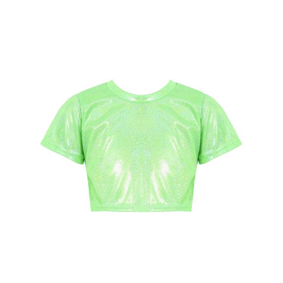 iiniim Kids Girls Boys Dance Crop Top Short Sleeve Shiny Performance T-Shirts Dancewear Costume