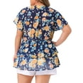 thumbnail image 4 of Agnes Orinda Summer Tops for Women 2024 Plus Size V Neck Short Sleeve Layered Casual Floral Blouse 3X Dark Blue, 4 of 6