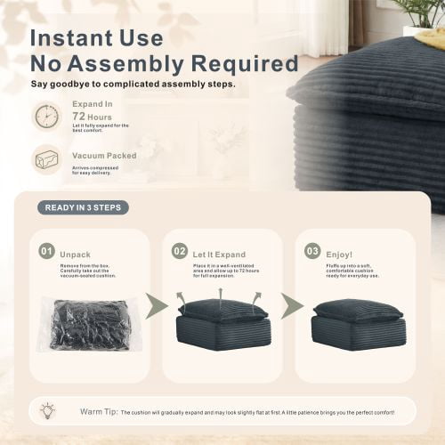 Upholstered Modular Square Compression Ottoman, 30.7" Square x 15.7" H, 3-in-1 Footrest, Seat & Side Table, Grey