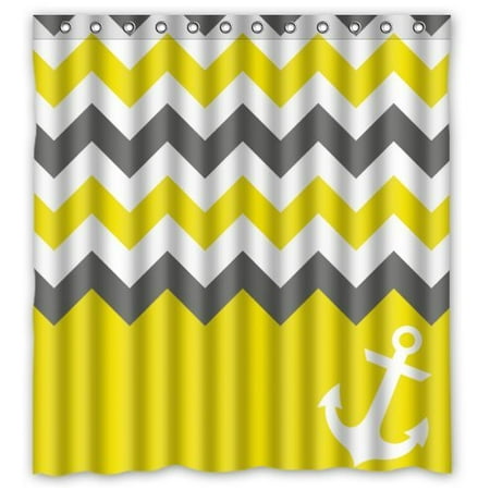 Yellow Bathroom Curtains HelloDecor White Grey Yellow Chevron With Anchor Shower Curtain Polyester Fabric Bathroom Decorative Curtain Size 66x72 Inches ()