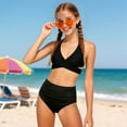thumbnail image 2 of UngA Girls Swimsuit Criss Cross Halter Bikini Set Two Piece Girls' Swimwear Solid Color Bathing Suit 3-14 Years,Black, 2 of 9