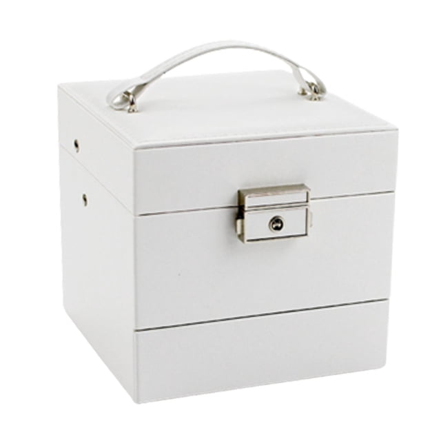 Organizador de joyero, de cuero PU, soporte grande para joyas, para anillos, mujeres, niñas, soporte de exhibición, estuche de viaje, 13x 13x 12,5 cm Blanco Sunnimix Caja de almacenamiento de joyas