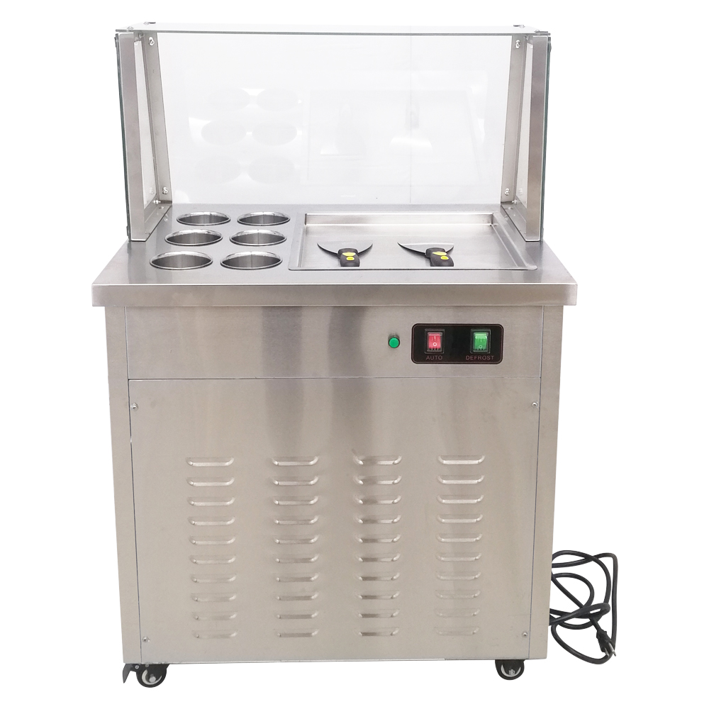 Techtongda Single Flat Pan Fried Ice Cream Machine Ice Cream Maker with Dust Cover Commercial Make Dessert