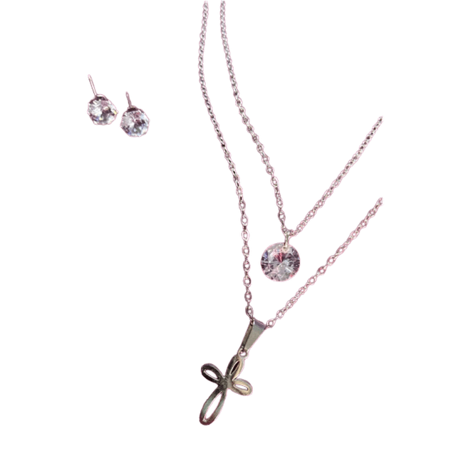 set de collar y aretes de acero quirurgico y chapa de plata sin marca collar capas