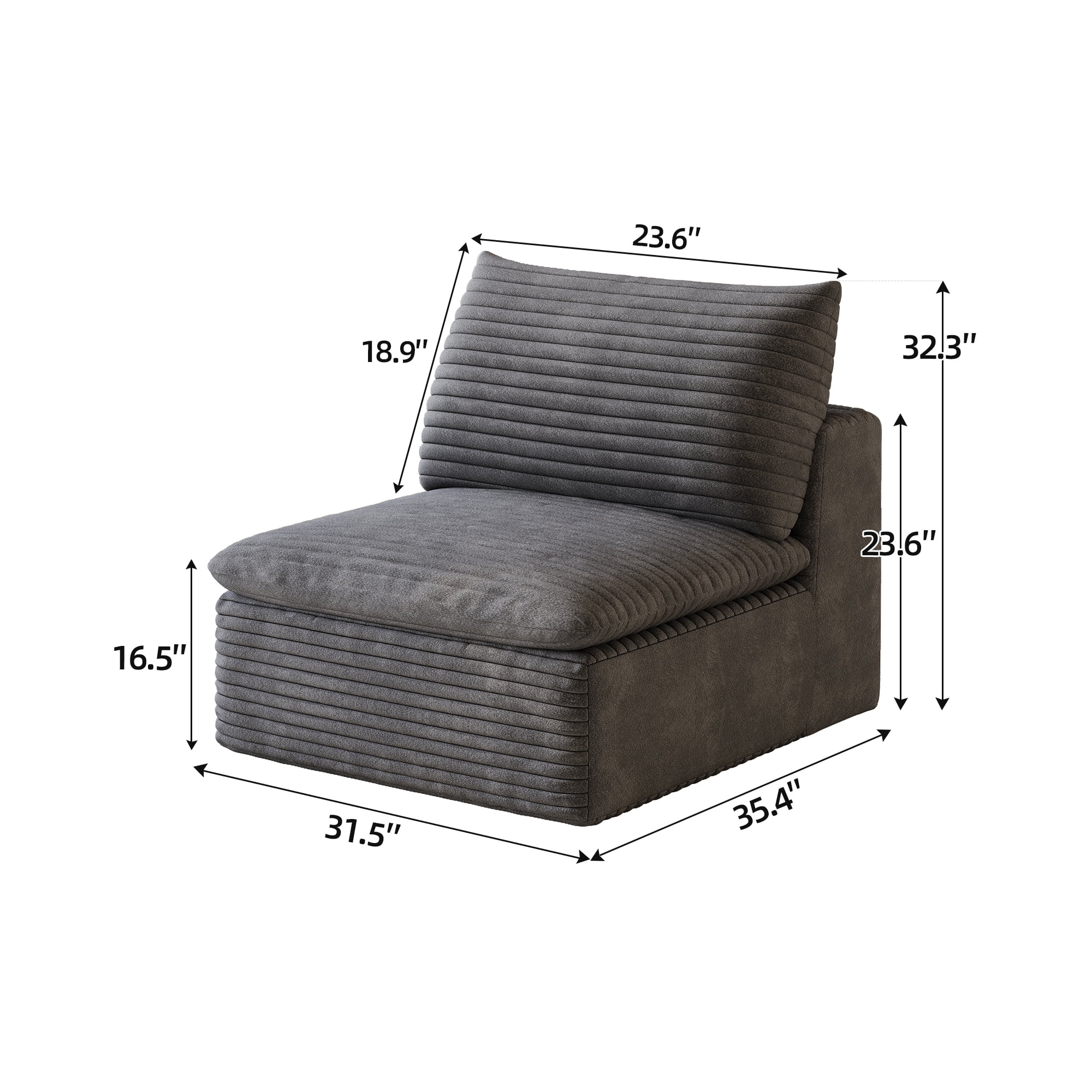 Modular Sofa with Middle Seat and Ottoman, Upholstered Sectional Couch and Modular Seating Set for Living Room, White