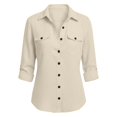 thumbnail image 4 of Slim Fit Cotton Linen Button Down Shirts for Women Long Sleeve Collared Slim Fit Dressy Casual Work Blouses with Pockets Trendy Lightweight Comfy Plain Peasant Long Sleeve Cargo Shirts Beige L, 4 of 4