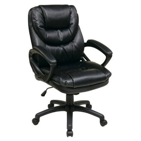 Office Star Faux Leather Manager's Chair with Padded Arms, Black