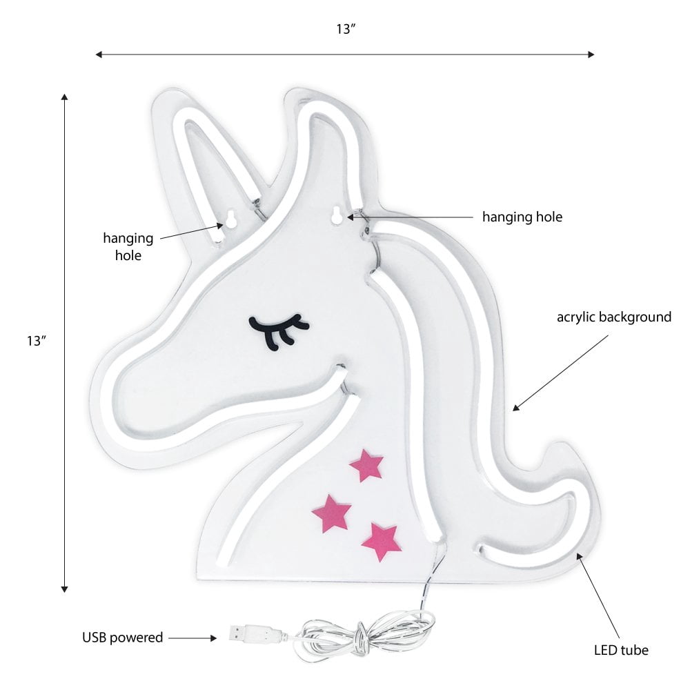 Isaac Jacobs 13" x 13" LED Neon Sign Pink and White Unicorn Wall Sign