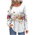 thumbnail image 2 of YueHuiYing Length Sleeve Womens Tops Round Neck Casual Tunic Tops Basic Blouses Pleated Shirts, 2 of 7