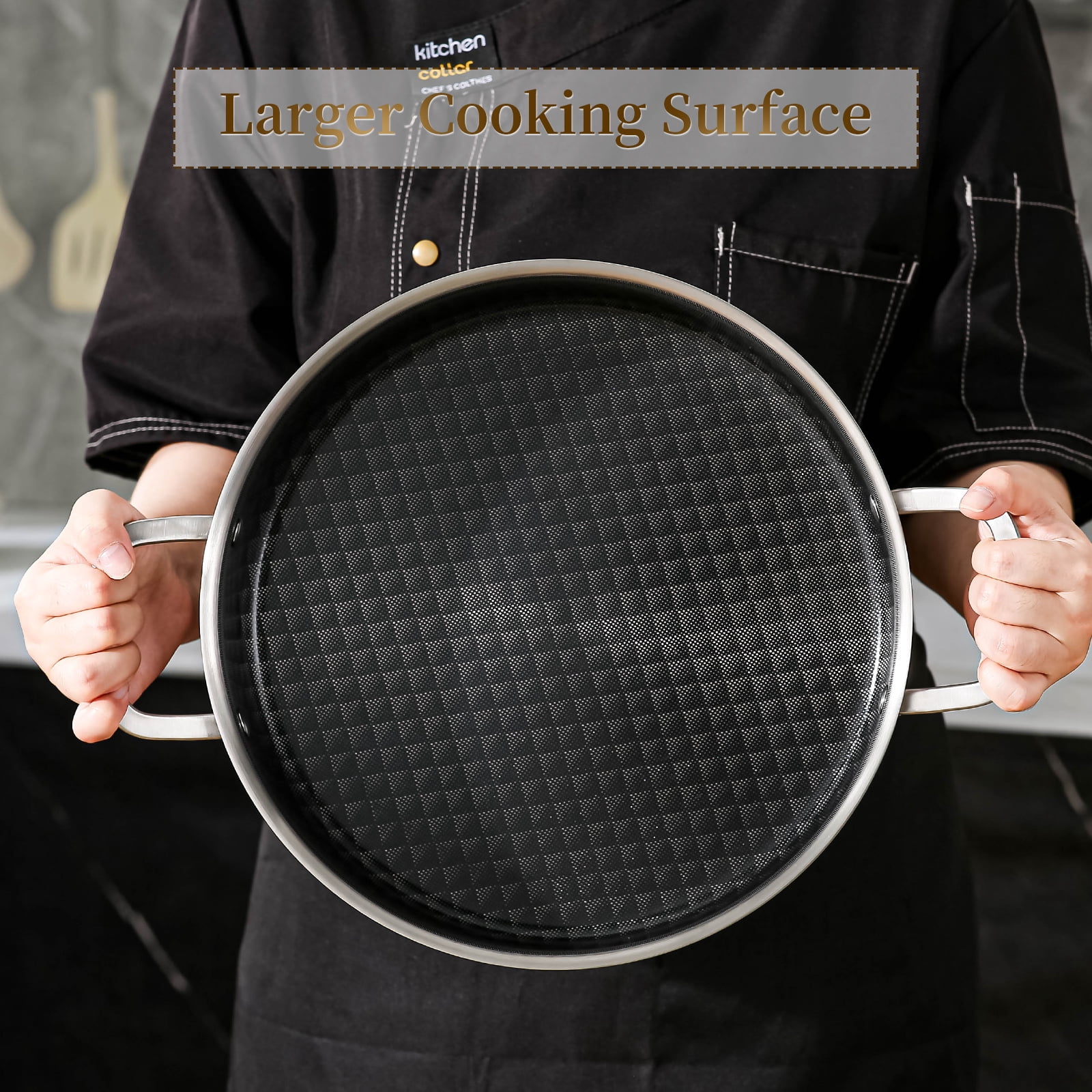 DELARLO 6QT Tri-Ply Stainless Steel Non Stick Braiser Pan with Lid,12inch Deep Frying Pan,Large Saute Pan Induction Compatible,Heavy Duty and Oven Safe