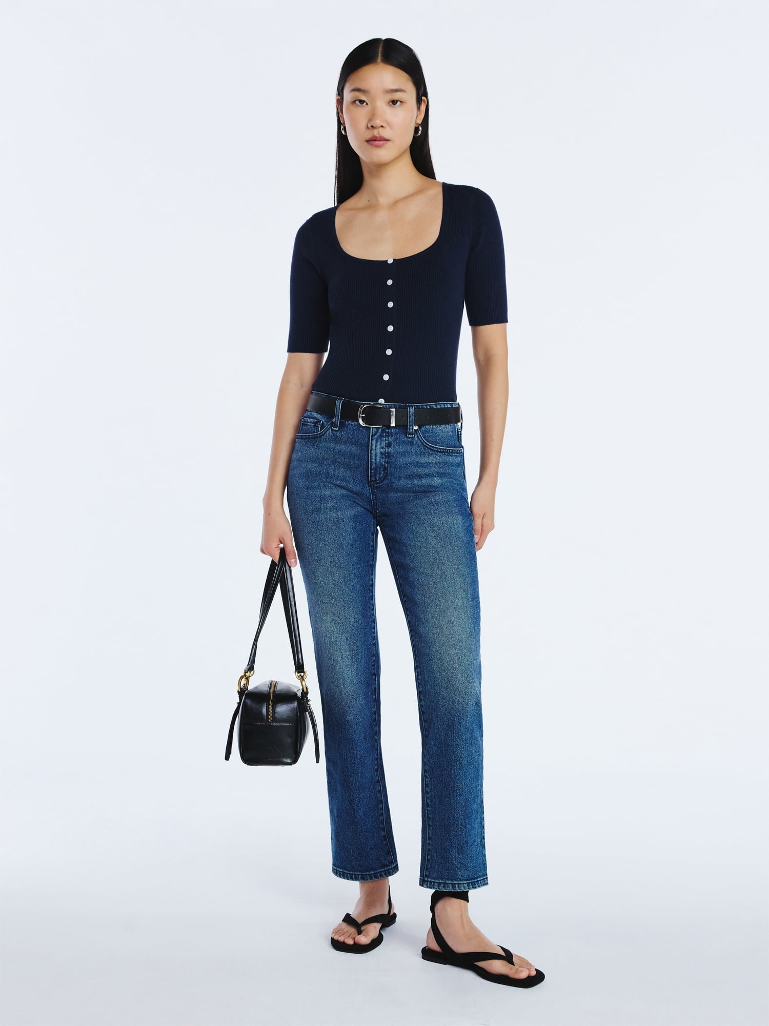 Scoop Women's Square Neckline Cardigan Sweater with Short Sleeves, Lightweight, Sizes XS-XXL