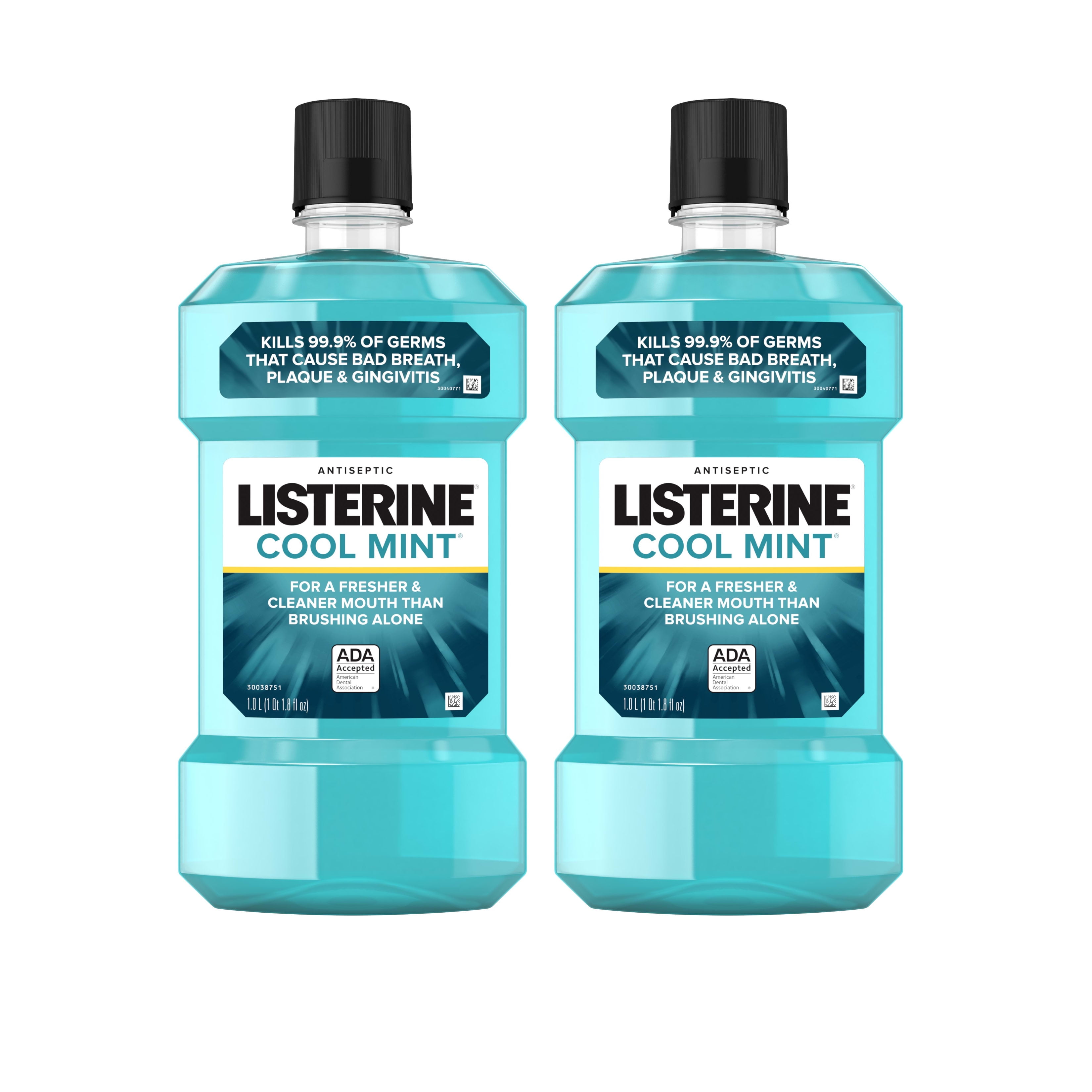 Listerine Cool Mint Antiseptic Mouthwash for Bad Breath, 2 x 1 L