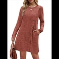 thumbnail image 3 of Vestido de Larga para Mujer, Estilo Túnica, Suéter, con Bolsillos y Botones Laterales. Rojo Ladrillo M, 3 of 10