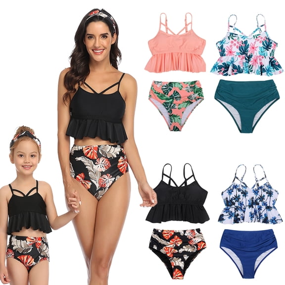 LYMAYTER Family Matching Swimsuits Two Piece Bathing Suits Mommy and Me Swimwear Bikini Beachwear
