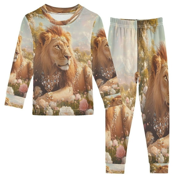 BZSMCE Unisex Pajama Set Snug-Fit Cotton Sleepwear Regal Lion in Paradise Printed