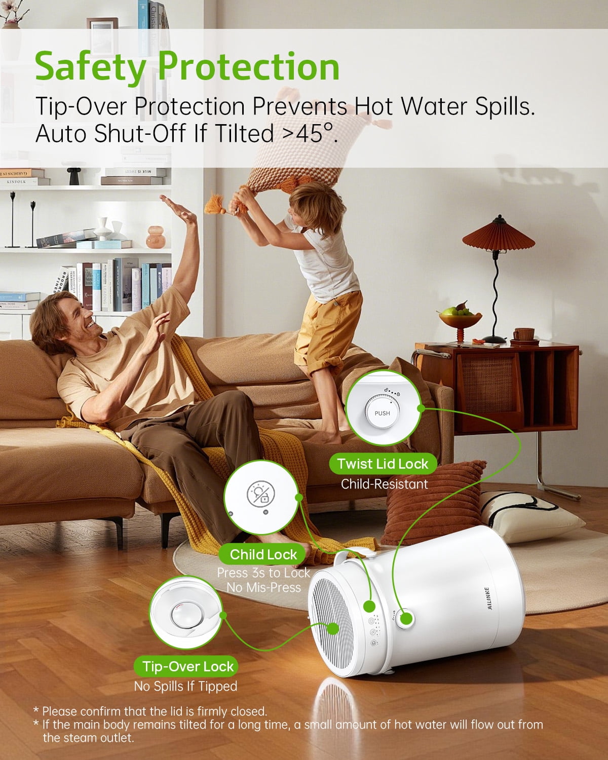 Stainless Steel Humidifier for Bedroom, Warm Mist Steam Humidifier 4L with Auto Self-Cleaning Mode, Easy Clean & Dishwasher Safe for Large room Living Room Home Office, Tip-Over Protection, White