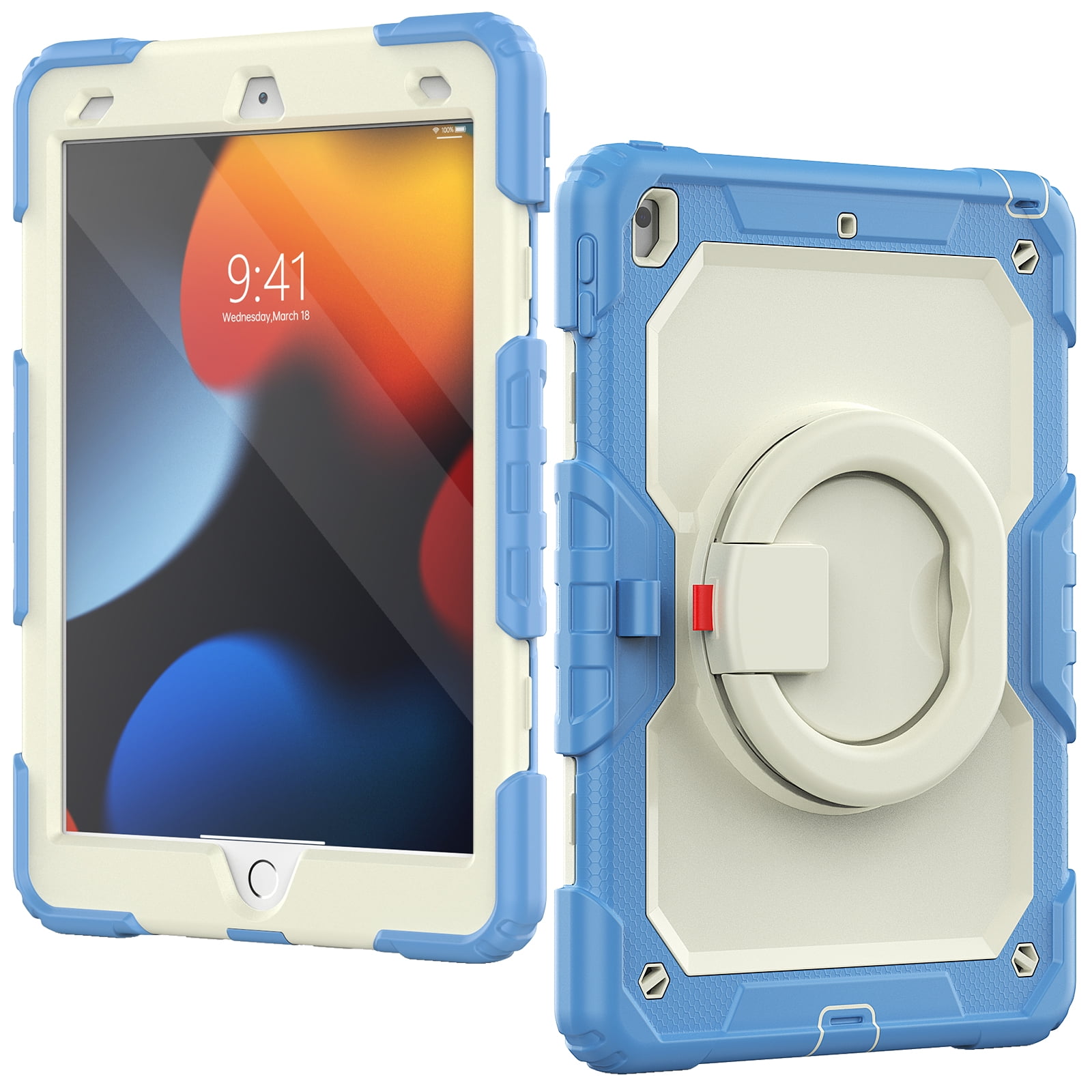 Allytechgroup Screen Protector Case for Apple iPad 9th 8th 7th Generation 10.2 Inch 2021 2020 2019, Heavy Duty Protective Build-in Pencil Holder Handle Stand Rugged Bumper Case Kids Friendly,Blue