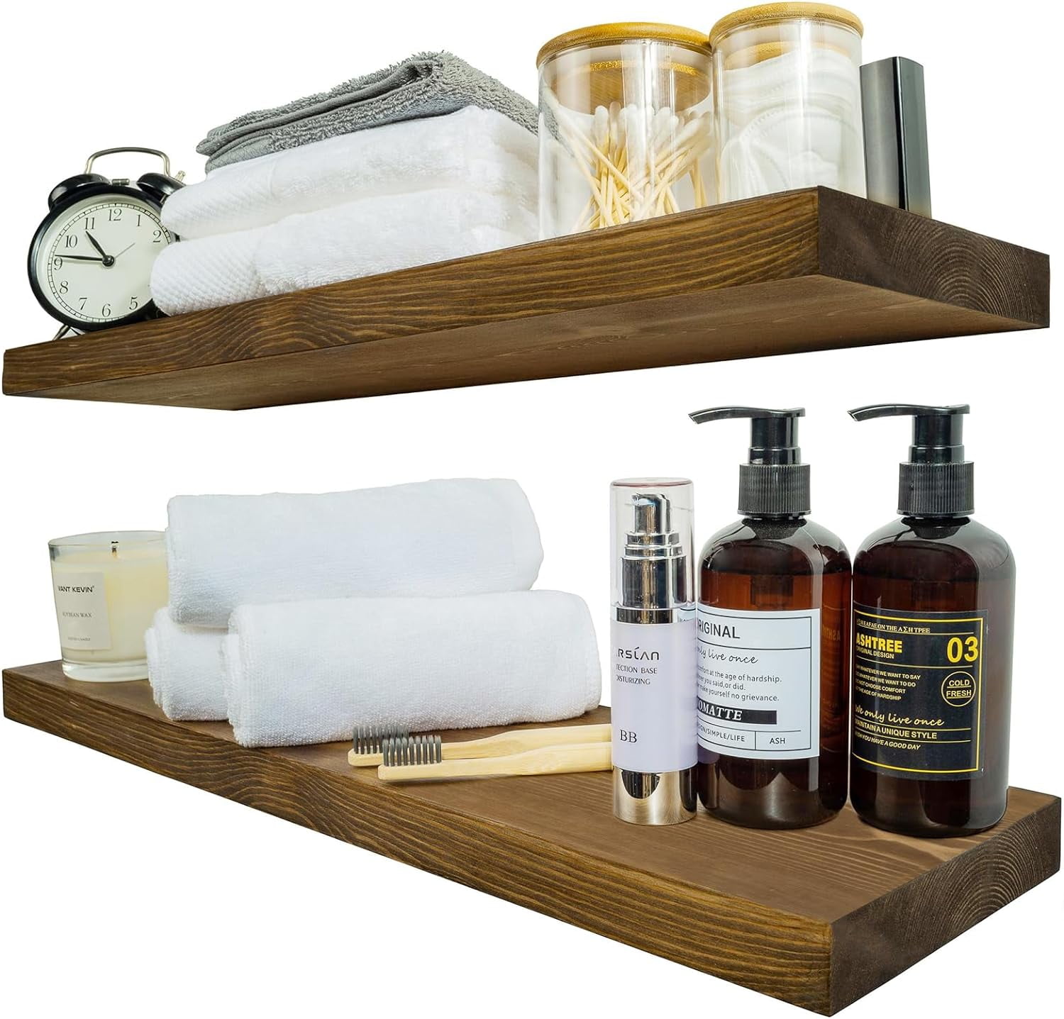 NIUBEST 16-Inch Floating Shelves – Rustic Farmhouse Style, Solid Wood, Easy Mount