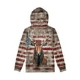 thumbnail image 2 of Xoenoiee Kids Pullover Sweatshirt Long Sleeve Hoodies Hooded Playwear with Front Kangaroo Pocket for Boys Girls Workout Walk Travel, Vintage American Flag Elk Pattern, L, 2 of 7