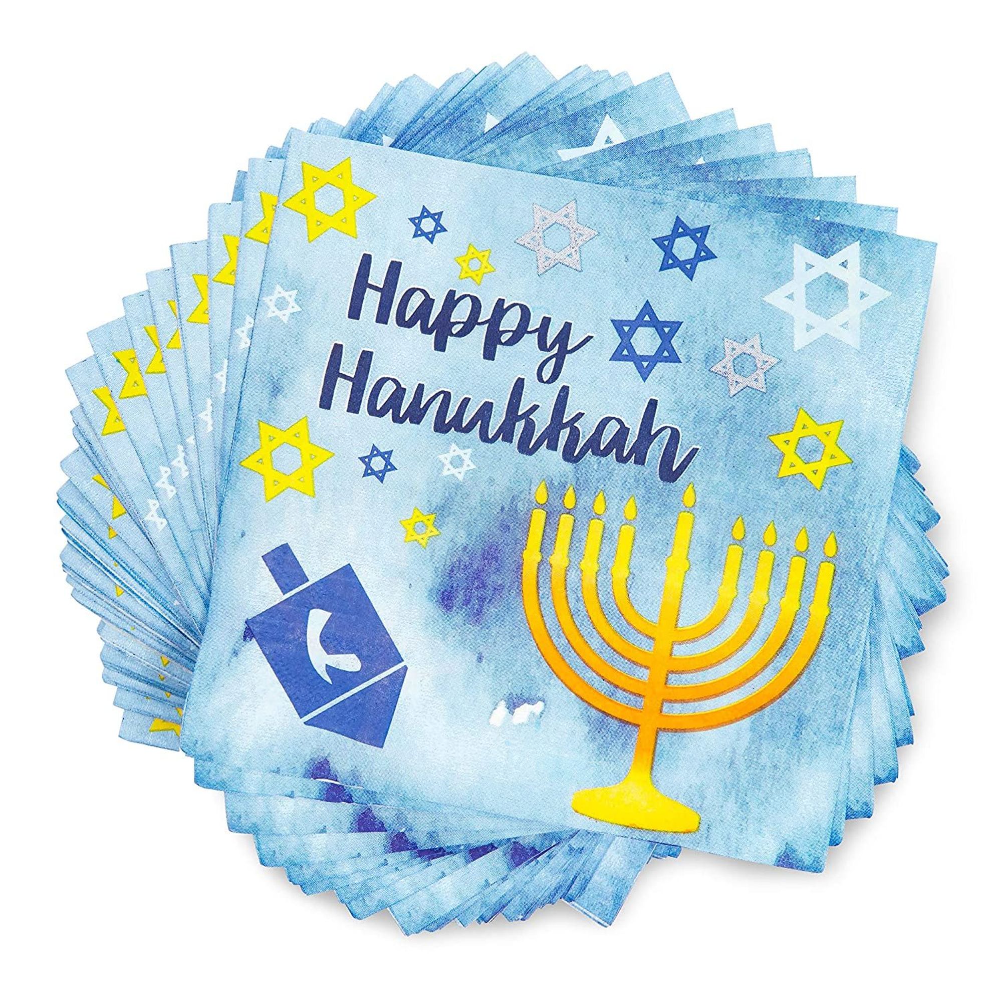 100Pack Happy Hanukkah Party Napkins, 2Ply Chanukah Disposable Paper