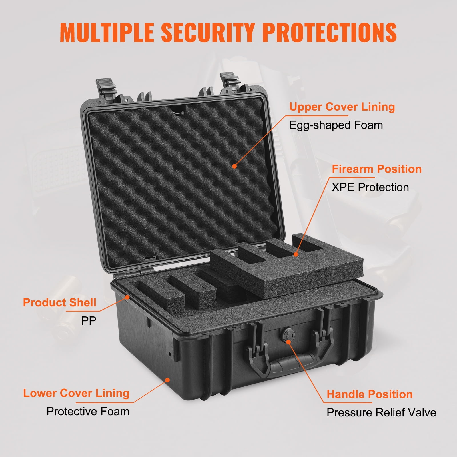 KFFKFF Durable Pistol Containers, Water-Resistant & Dust-Free, Secure Storage for Up to 5 Pistols, Dimensions 18.9x16.3x8.5 Inches, Features Lock Mechanism, Color: Black
