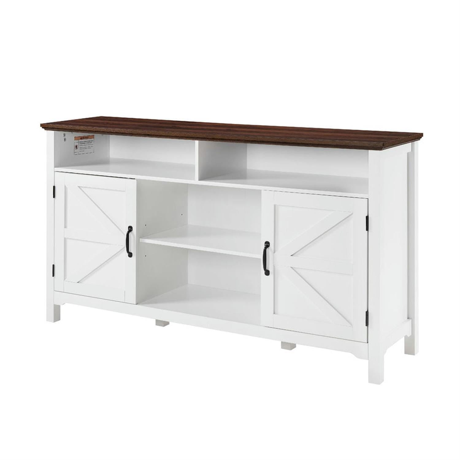 Demi Bonn Farmhouse Sideboard Buffet Cabinet with Hinged Barn Doors, 58" Large Kitchen Storage Cabinet with Adjustable Shelves for Dining Room, Living Room, Enterway, White