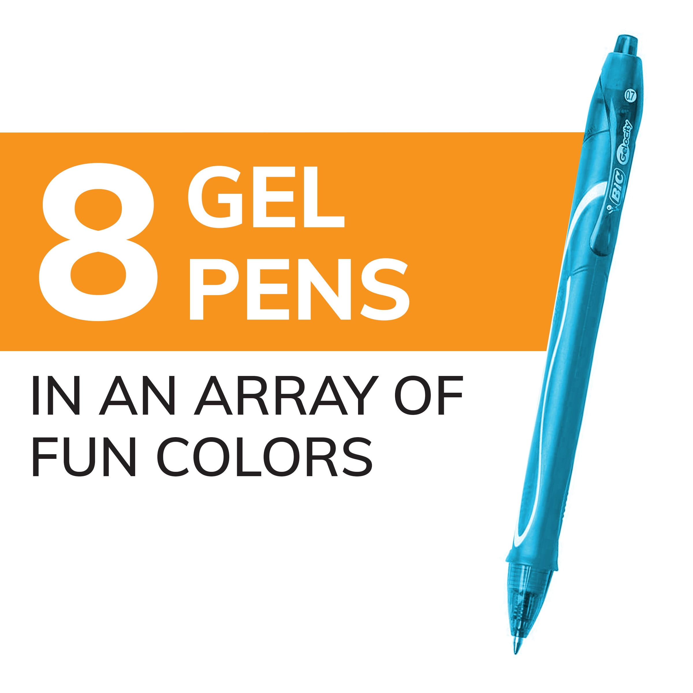 BIC Gelocity Quick Dry Assorted Colors Gel Pens, Medium Point (0.7mm), 8-Count Pack