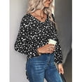 thumbnail image 3 of Camisa de mujer con dobladillo Irregular, cuello en V, manga larga, poliéster suave, estampado de lunares, jersey, Otoño Invierno, blusa para mujer, Top negro L, 3 of 6