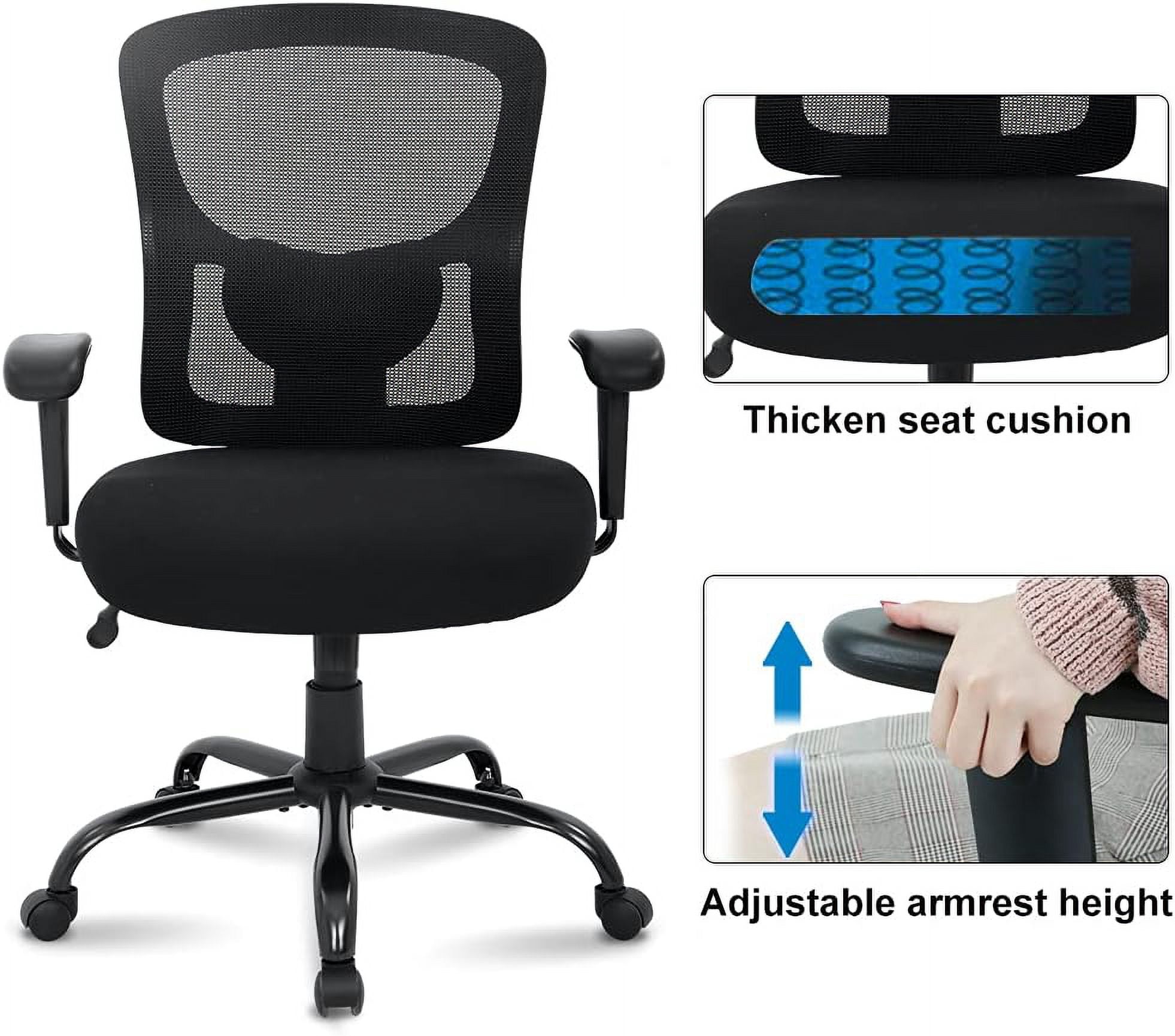 BIQWBIC High Back Office Chairs for Adults, Metal Swivel Desk Chair, 400 lb Capacity, Black
