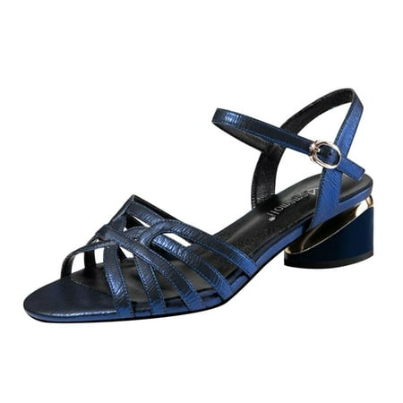 

Sandals For Women Ladies Chunky Heel High Heel Fish Mouth Sandals Pu Blue sandals for Women