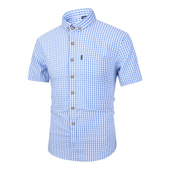 Button Up Shirt for Men Thin Plaid Turndown Collar Short Sleeve Shirt Slim Fit Dressy Mens Shirts