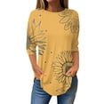 thumbnail image 2 of 3/4 Length Sleeve Womens Tops 2025 Spring Neck Casual Print Tunic T Shirts Three Quarter Length Womens Tops, 2 of 5