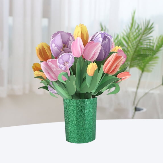 Paper Carved Bouquet Greeting Card, Paper Pop Up Cards For Mother's Day Holiday Blessing Greeting Card(TULIPS)