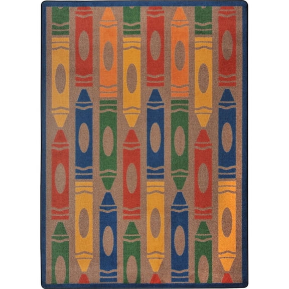 Joy Carpets Playful Patterns Jumbo Crayons 7'8" x 10'9" Area Rug in Color Earthtone